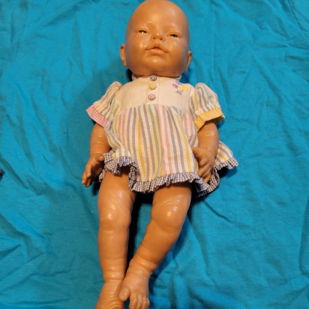 BERJUSA GIRL DOLL Vintage Life Like Anatomically Corret Rainbow Dress Childs Toy
